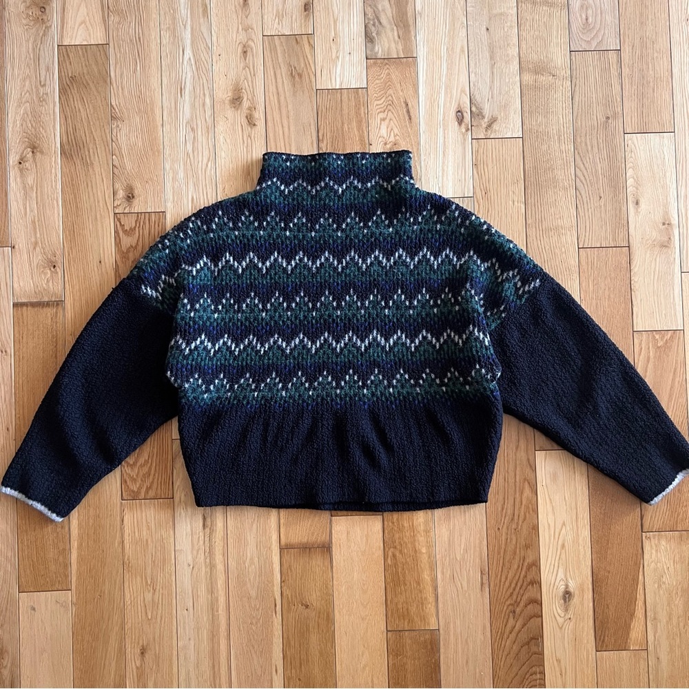 Pilcro Anthropologie Selene Zig Zag Sweater Navy Blue Green Oversized Womens Med - Picture 6 of 7